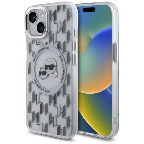 Karl Lagerfeld IML Monogram Karl and Choupette Head čirá / Zadní kryt / MagSafe / pro Apple iPhone 15