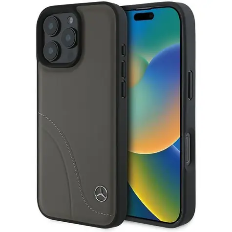 Mercedes MB Curved Stitches hnědá / Zadní kryt / Apple iPhone 16 Pro Max / Kůže
