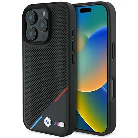 BMW M Perforated Tricolor Line černá / Zadní kryt / MagSafe / iPhone 16 Pro