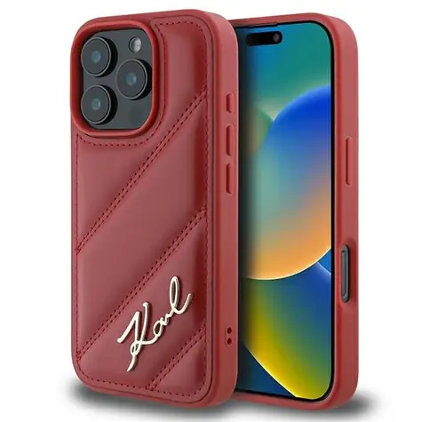 Karl Lagerfeld Quilted Signature červená / Zadní kryt / Apple iPhone 16 Pro