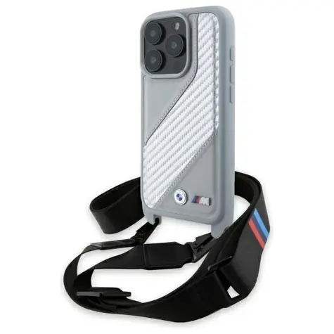 BMW M Edition Carbon Stripe & Strap šedá / Zadní kryt / iPhone 16 Pro / karbonový vzor / poutko