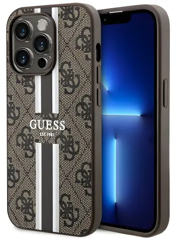 Guess GUHMP14LP4RPSW 4G Printed Stripes hnědá / Pouzdro / iPhone 14 Pro / MagSafe