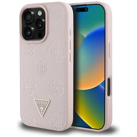 Guess Grained Hot Stamp Peony Triangle Logo růžová / Zadní kryt / MagSafe / iPhone 16 Pro
