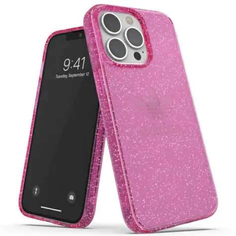 Adidas OR Clear Case Glitter růžová / Kryt / pro Apple iPhone 13 Pro, iPhone 13 / Průhledný, třpytky