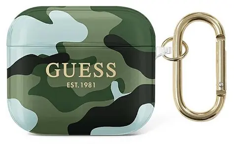 Guess Pouzdro Camo Collection AirPods 3 zelená/khaki / Pouzdro / Pro Apple AirPods (3. generace)