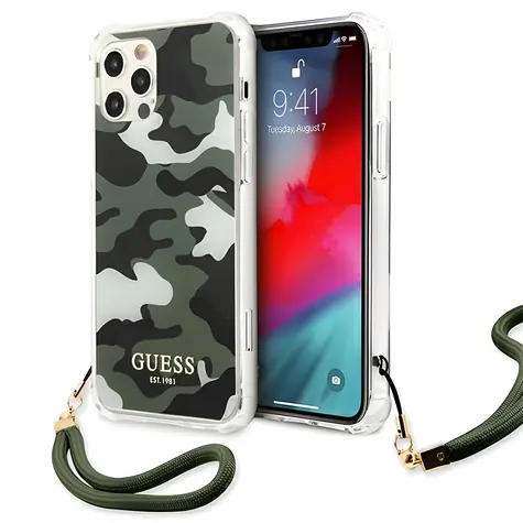 Guess Camo Collection zelená/khaki / Zadní kryt / Apple iPhone 12/12 Pro 6.1