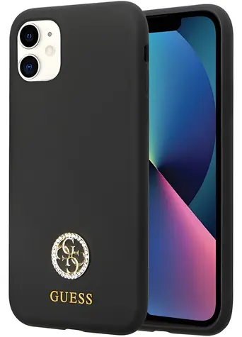 Guess GUHCN614DGPK Silicone Logo Strass 4G černá / Kryt / pro Apple iPhone 11/XR