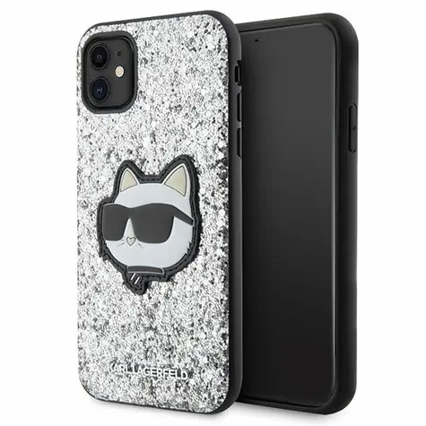 Karl Lagerfeld Glitter Choupette Patch stříbrná / Zadní kryt / Apple iPhone 11 / iPhone XR / Hardcase