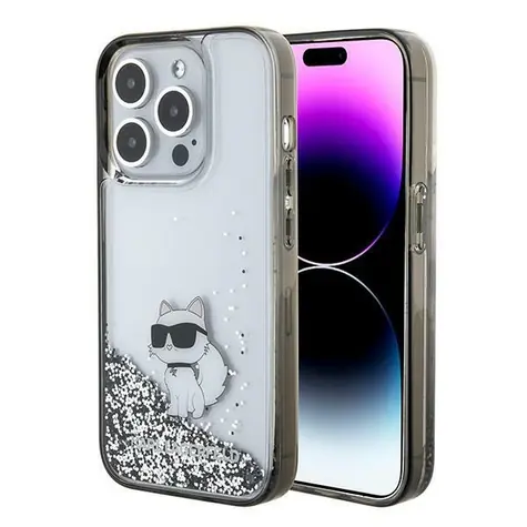 Karl Lagerfeld Liquid Glitter Choupette čirá / Zadní kryt pro Apple iPhone 15 Pro Max