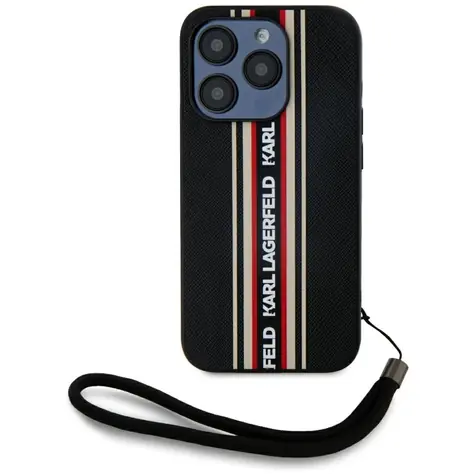 Karl Lagerfeld Saffiano Athleisure Stripes Cord červená / Zadní kryt / Koženkový / Pro Apple iPhone 15 Pro