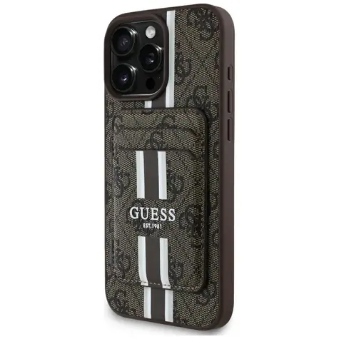 Guess 4G Stripes hnědá / Peněženkový kryt MagSafe / iPhone 16 Pro Max