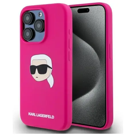 Karl Lagerfeld Silicone Karl Head Print MagSafe fuchsiová / Zadní kryt / Silikonový / Pro Apple iPhone 15 Pro Max