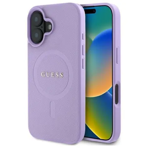 Guess Saffiano fialová / Zadní kryt / MagSafe / Apple iPhone 16