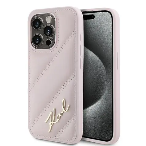 Karl Lagerfeld Diagonal Quilted Script iPhone 15 Pro Max růžová / Zadní kryt / Apple iPhone 15 Pro Max