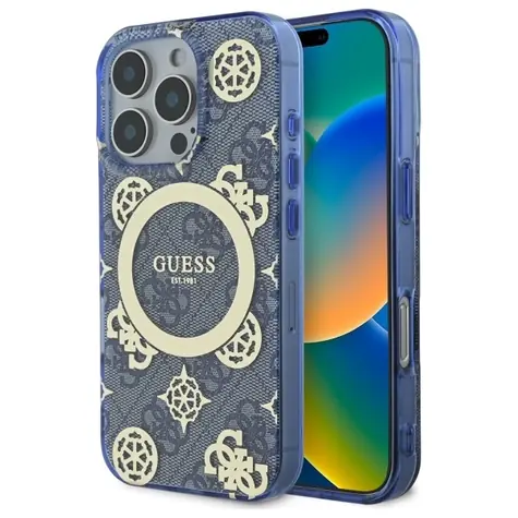 Guess IML 4G Peony MagSafe modrá / Zadní kryt / iPhone 16 Pro
