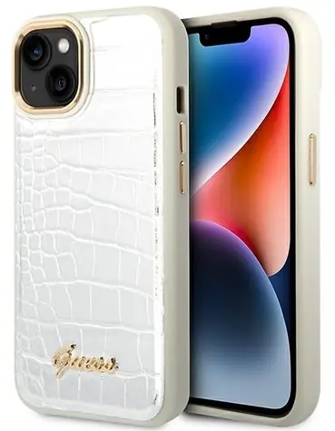 GUESS Croco Collection stříbrná / Zadní kryt / pro Apple iPhone 14