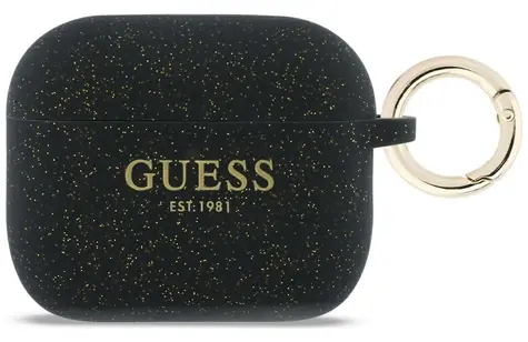 Guess Silicone Glitter Ring Case AirPods Pro 3 černá / Pouzdro / silikonové / třpytivé / s kroužkem