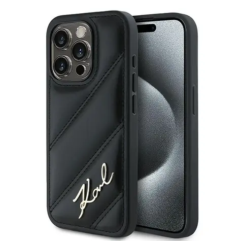 Karl Lagerfeld Diagonal Quilted Script černá / Zadní kryt / Apple iPhone 15 Pro Max
