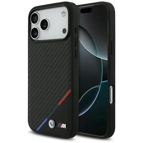 BMW Carbon Tricolor Line MagSafe kryt pro iPhone 17 Pro Max černá / Zadní kryt / Karbonový vzhled / MagSafe