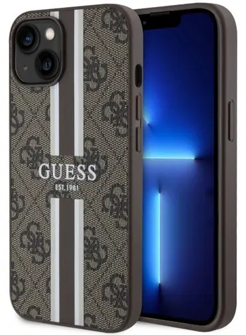 Guess 4G Printed Stripes hnědá / Zadní kryt / Apple iPhone 14 / MagSafe