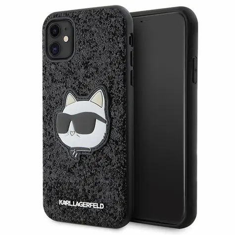 Karl Lagerfeld Glitter Choupette Patch černá / Kryt pro Apple iPhone 11 a Xr / Hardcase / 6,1”