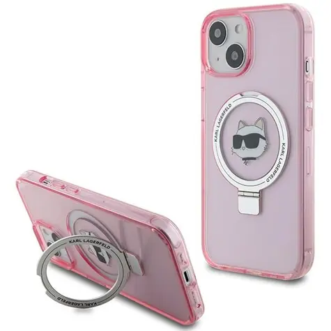 Karl Lagerfeld Ring Stand Choupette Head růžová / Kryt / pro Apple iPhone 15 / MagSafe / se stojánkem na prst