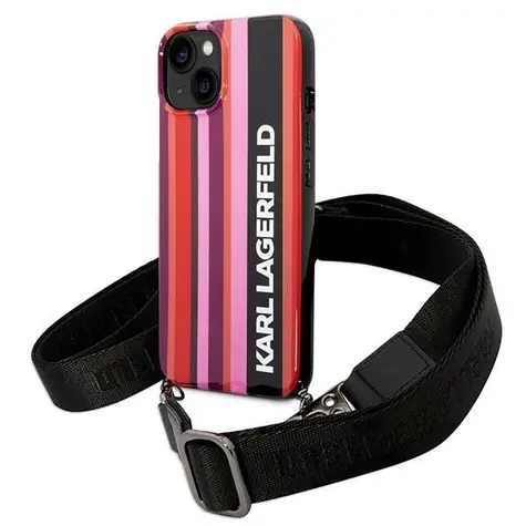 Karl Lagerfeld KLHCP14SSTSTP růžová / Pouzdro / pro Apple iPhone 14 / Tvrzené, vzor Color Stripes, se šňůrkou
