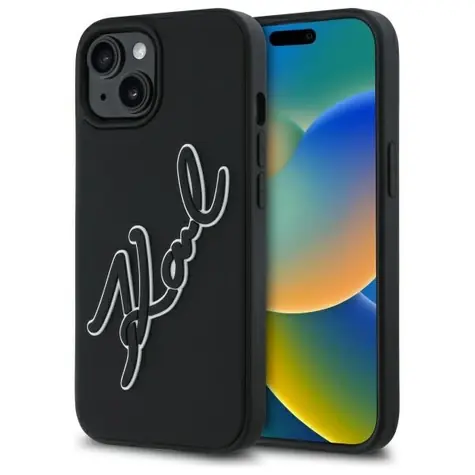 Karl Lagerfeld 3D Rubber Signature černá / Pouzdro / iPhone 15