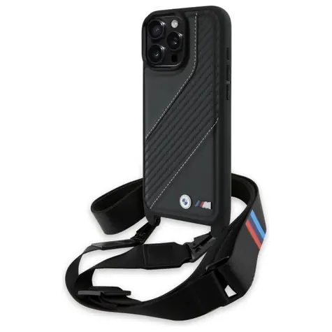 BMW M Carbon Stripe & Strap pro iPhone 16 Pro Max černá / Pouzdro / Apple iPhone 16 Pro Max / S popruhem
