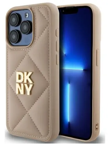 DKNY Quilted Stack Logo iPhone 15 Pro Max béžová / Pouzdro