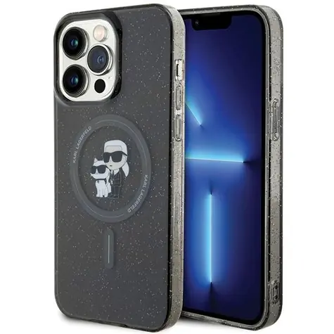 Karl Lagerfeld Karl and Choupette Glitter černá / Kryt pro Apple iPhone 15 Pro Max / MagSafe