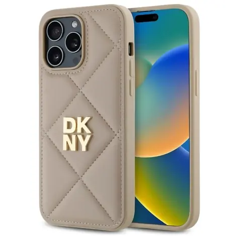 DKNY Quilted Stack Logo béžová / Zadní kryt / Apple iPhone 14 Pro Max / PU kůže