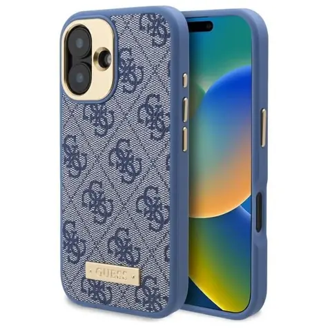 Guess 4G Logo Plate iPhone 16 modrá / Kryt / MagSafe