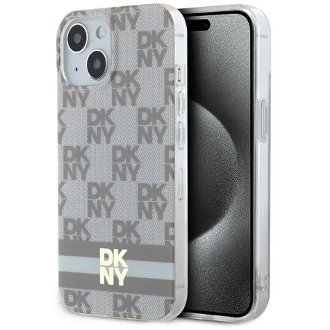 DKNY IML Checkered Mono Pattern & Printed Stripes béžová / Zadní kryt / pro iPhone 15, 14 a 13