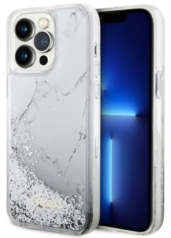 Guess GUHCP14XLCSGSGH Liquid Glitter Marble bílá / Zadní kryt pro Apple iPhone 14 Pro Max / Hardcase