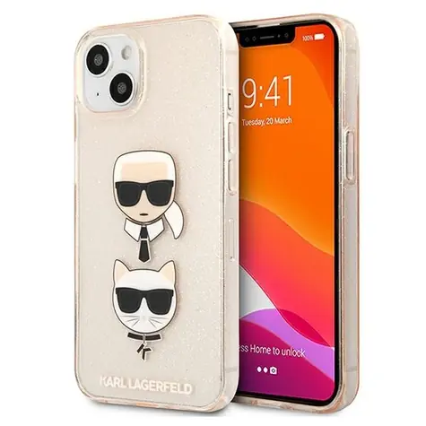 Karl Lagerfeld Glitter Karl and Choupette Head zlatá / Kryt pro Apple iPhone 13 mini