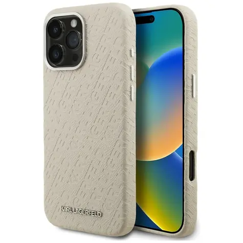 Karl Lagerfeld FW Stamped Karl MagSafe béžová / Kryt pro Apple iPhone 16 Pro / Silikonový