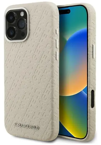 Karl Lagerfeld FW Stamped Karl béžová / Zadní kryt / MagSafe / iPhone 16 Pro Max