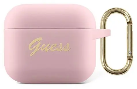 Guess Vintage Script růžová / Pouzdro / AirPods 3 / Silikonové