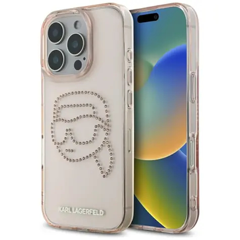 Karl Lagerfeld IML Rhinestones Karl Head růžová / Zadní kryt pro iPhone 16 Pro