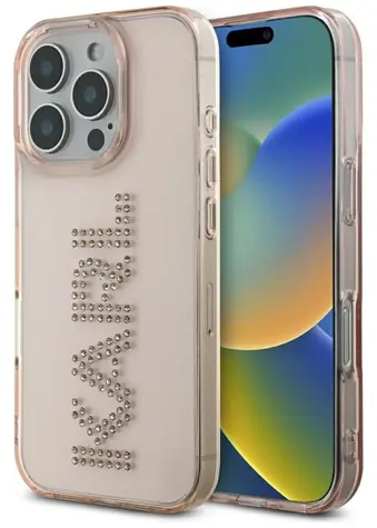 Karl Lagerfeld IML Rhinestones Logo iPhone 16 Pro Max růžová / Pouzdro
