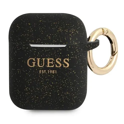 Guess Silicone Glitter AirPods černá / Pouzdro / Silikonové / Třpytivý dekor / Apple AirPods