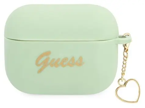 GUESS Silicone Charm Heart Collection zelená / Pouzdro pro Apple AirPods Pro / Silikonové / Přívěsek srdce