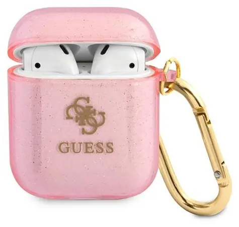 Guess Glitter Collection pouzdro pro AirPods růžová / Pouzdro / Třpytivé provedení
