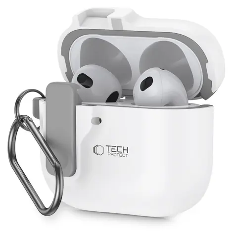 Tech-Protect Slim Hook bílá / Pouzdro pro Apple AirPods 4 / s karabinou
