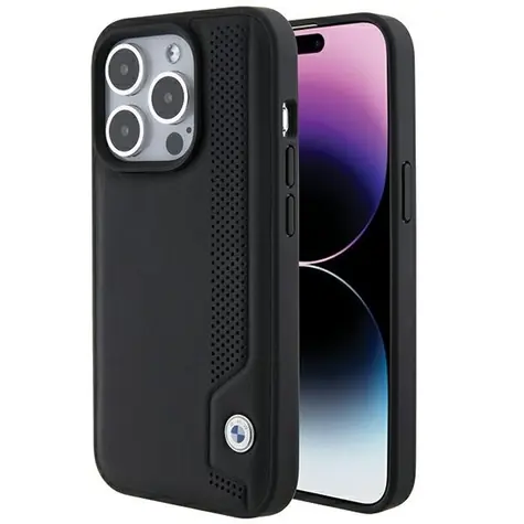 BMW Leather Blue Dots černá / Zadní kryt / iPhone 15 Pro Max / pravá kůže