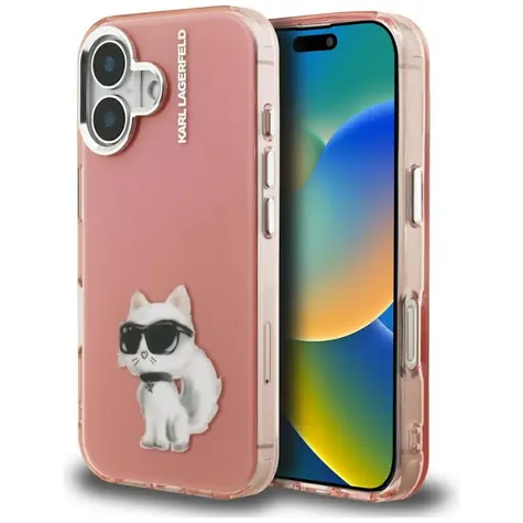 Karl Lagerfeld IML Aquarelle Choupette & Logo iPhone 16 růžová / Zadní kryt / iPhone 16