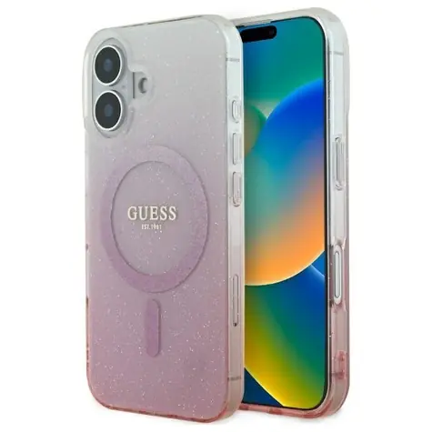 Guess IML Glitter Gradient iPhone 16 růžová / Zadní kryt / MagSafe