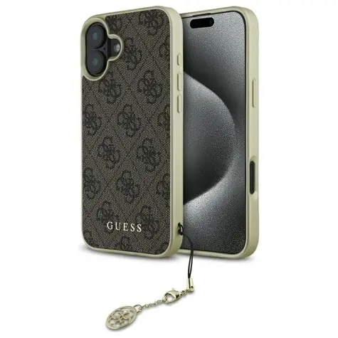 Guess 4G Charms Collection iPhone 16 hnědá / Zadní kryt