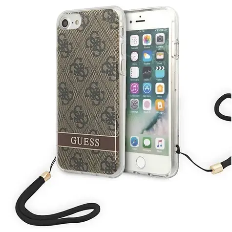 GUESS 4G Print Strap hnědá / Kryt / Apple iPhone SE 2022 / SE 2020 / 7 / 8